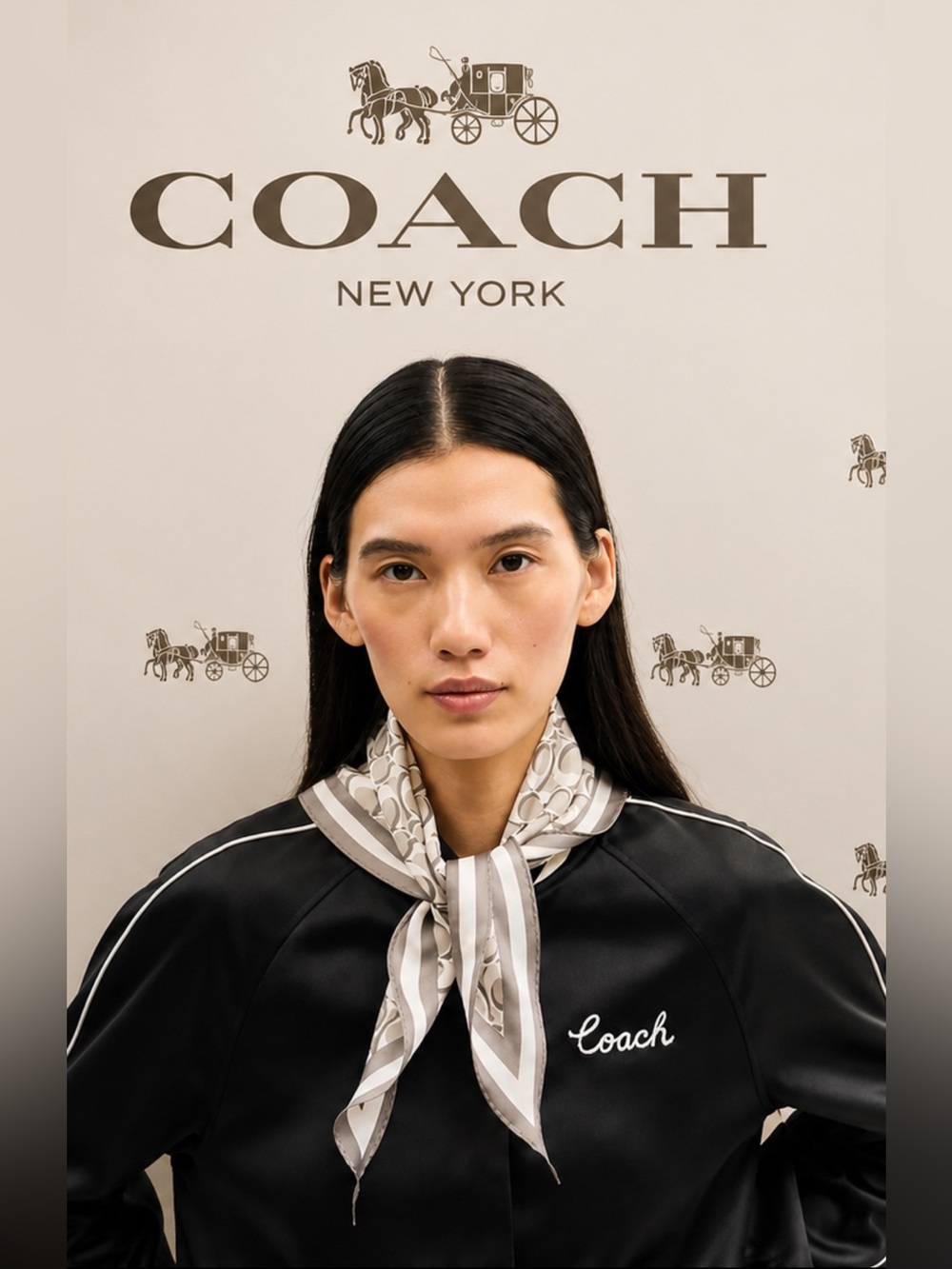 Coach Signature C Silk Diamond Scarf CCQ00 Color/Bone NWT